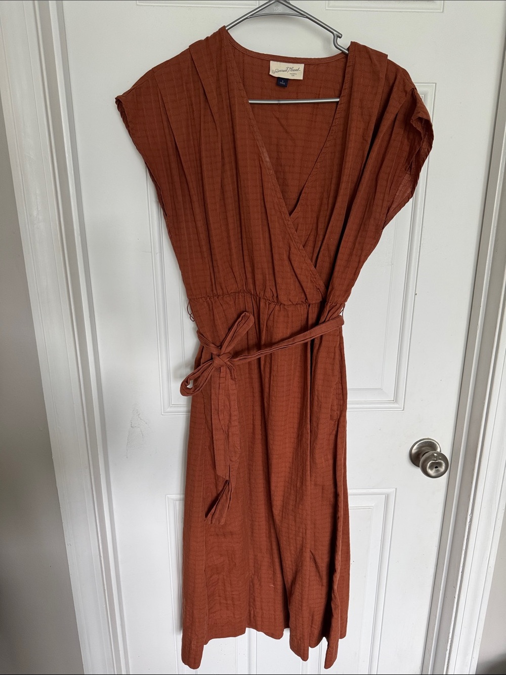Universal Thread Burnt Orange Wrap Midi Dress with Tie Waist